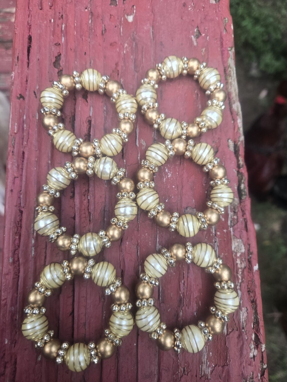 Gold and Cream Bead  Napkin's Rings Set  Of 6